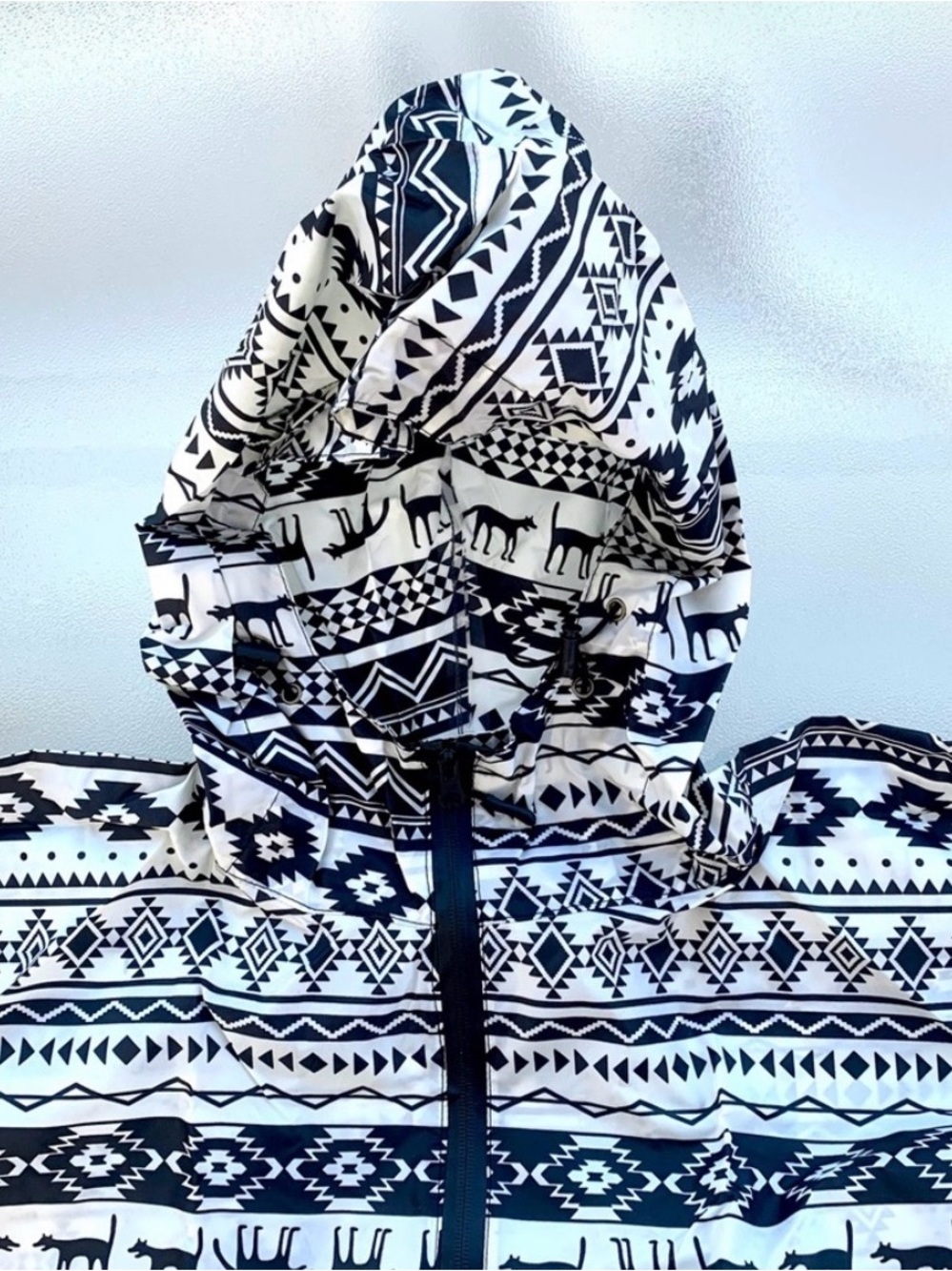 Black & White Aztec Print Rain Poncho and Storage Bag ~ Unisex, One Size